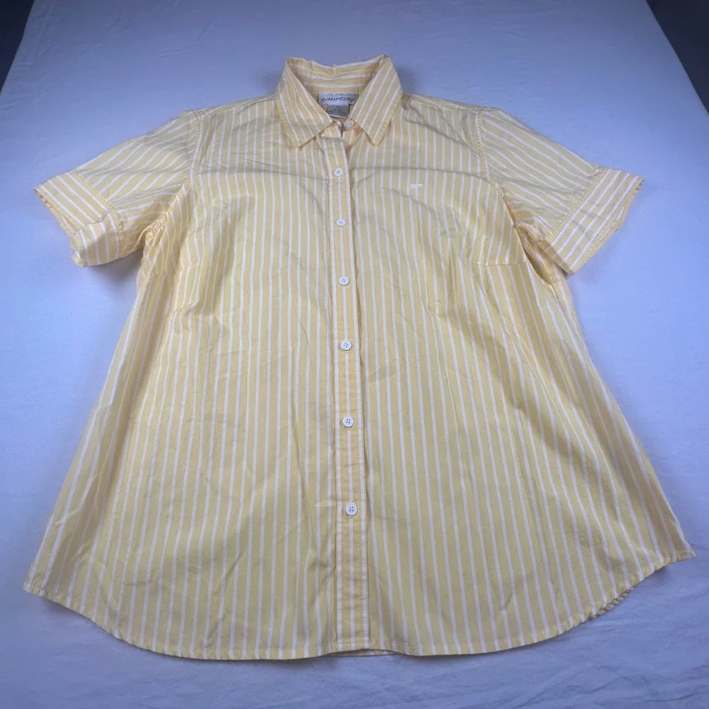 Evan-Picone Womens Yellow White Striped Cotton Button Down Shirt Blouse 14W